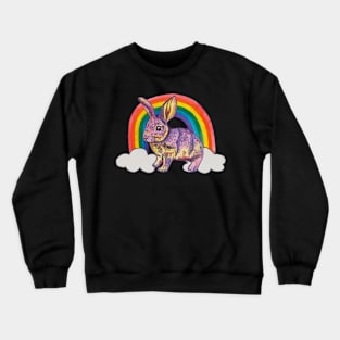 Bunny rabbit with rainbow and clouds Crewneck Sweatshirt